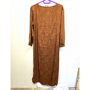 Me by Jennie Garth Brown Paisley Satin Self-Tie Shift Boat Neck Midi XS
